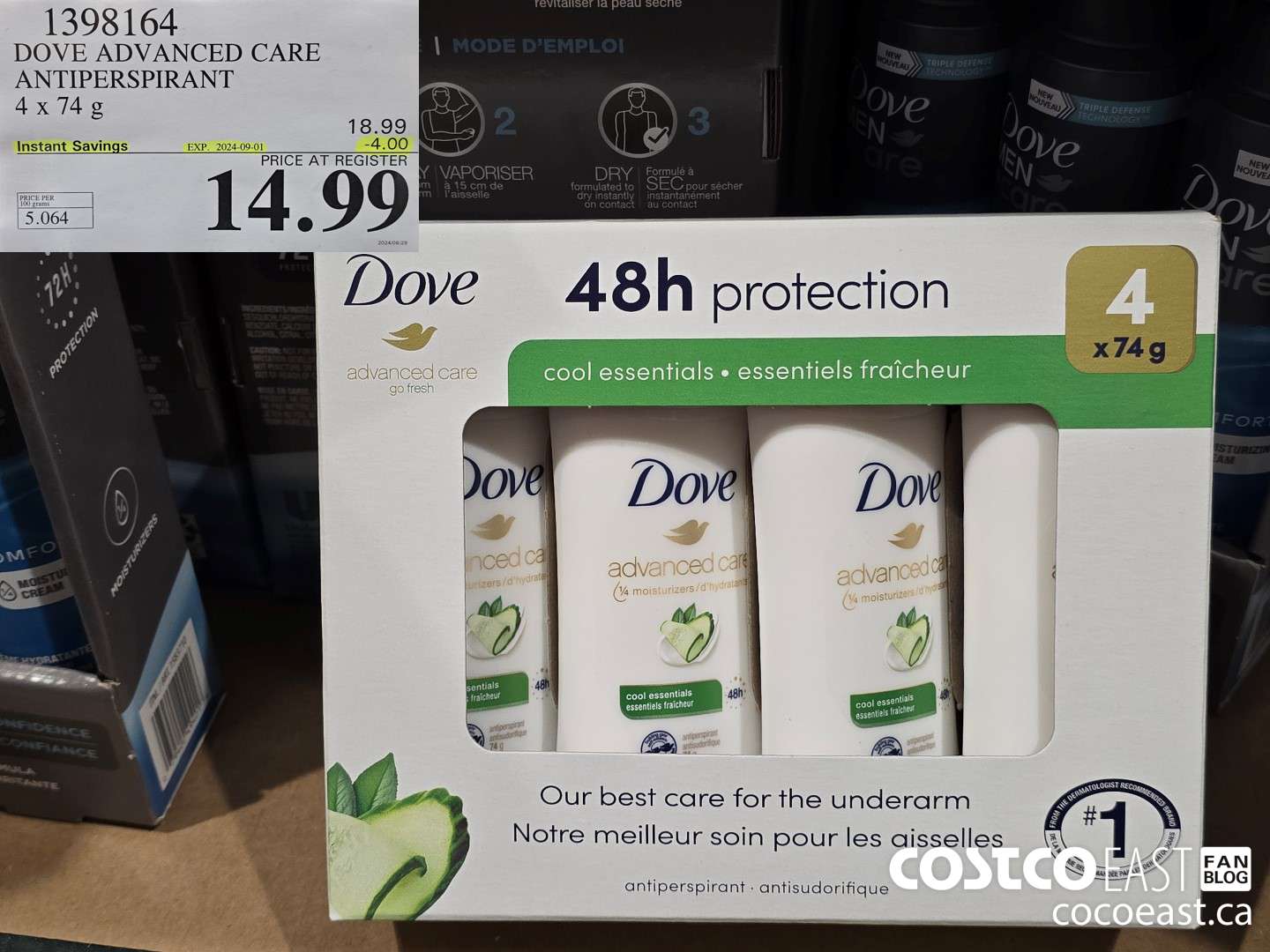1398164 DOVE ADVANCED CARE ANTIPERSPIRANT 4 x 74G ($4.00 INSTANT SAVINGS EXPIRES ON 2024-09-01) $14.99