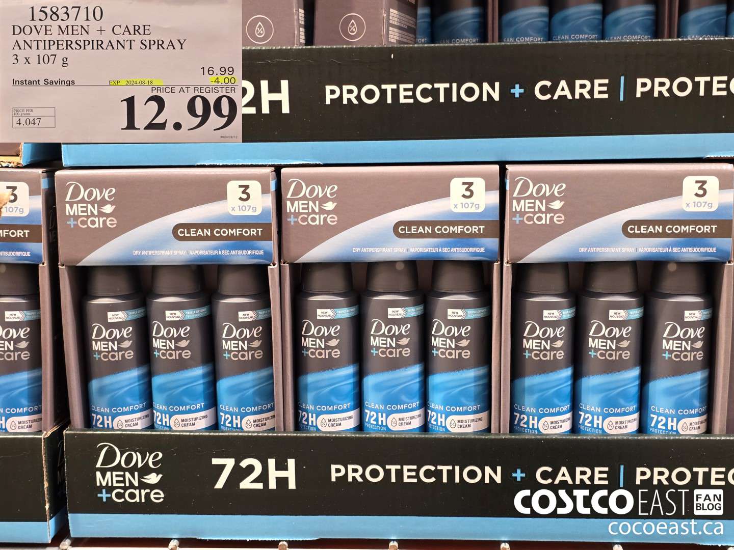 1583710 DOVE MEN + CARE ANTIPERSPIRANT SPRAY 3 X 107 G ($4.00 INSTANT SAVINGS EXPIRES ON 2024-08-18) $12.99