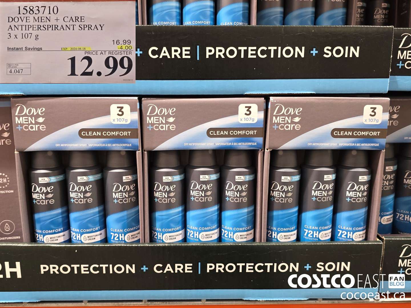1583710 DOVE MEN + CARE ANTIPERSPIRANT SPRAY 3 X 107 G ($4.00 INSTANT SAVINGS EXPIRES ON 2024-08-18) $12.99