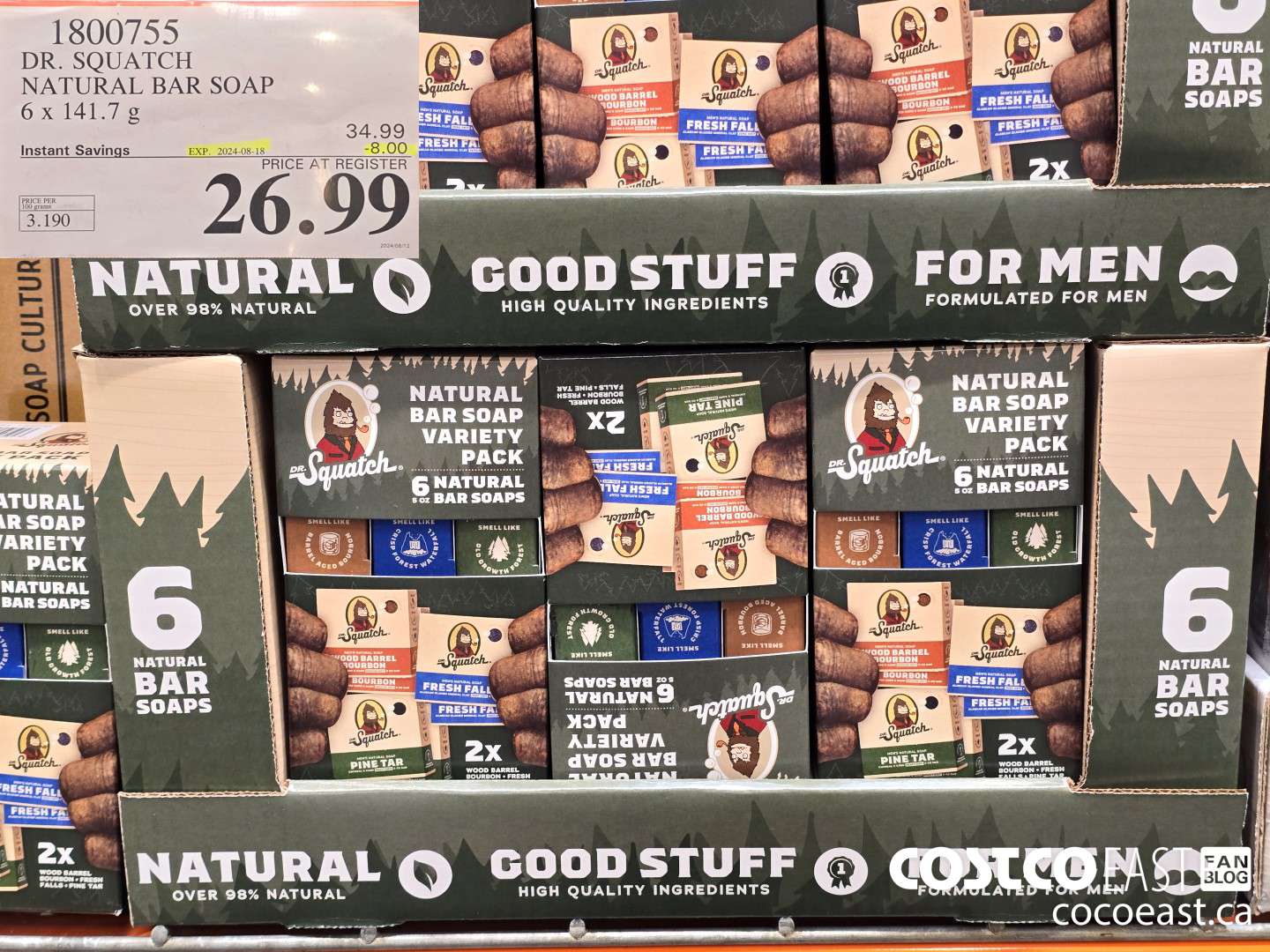 1800755 DR. SQUATCH NATURAL BAR SOAP 6 x 141.7 G ($8.00 INSTANT SAVINGS EXPIRES ON 2024-08-18) $26.99