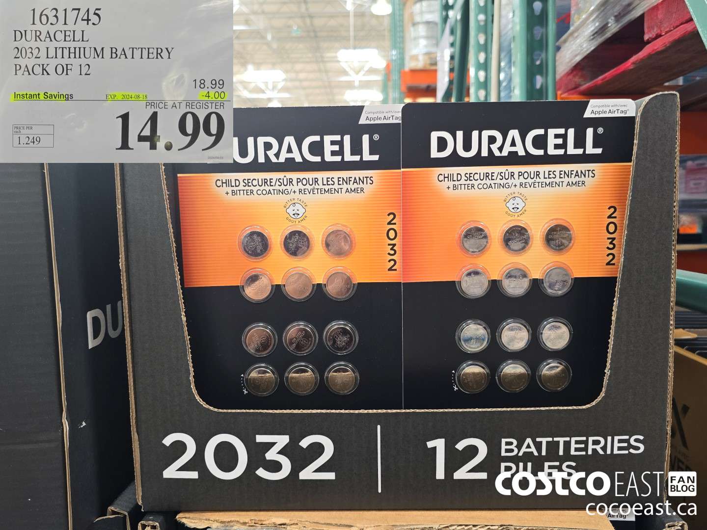 1631745 DURACELL 2032 LITHIUM BATTERY PACK OF 12 ($4.00 INSTANT SAVINGS EXPIRES ON 2024-08-18) $14.99