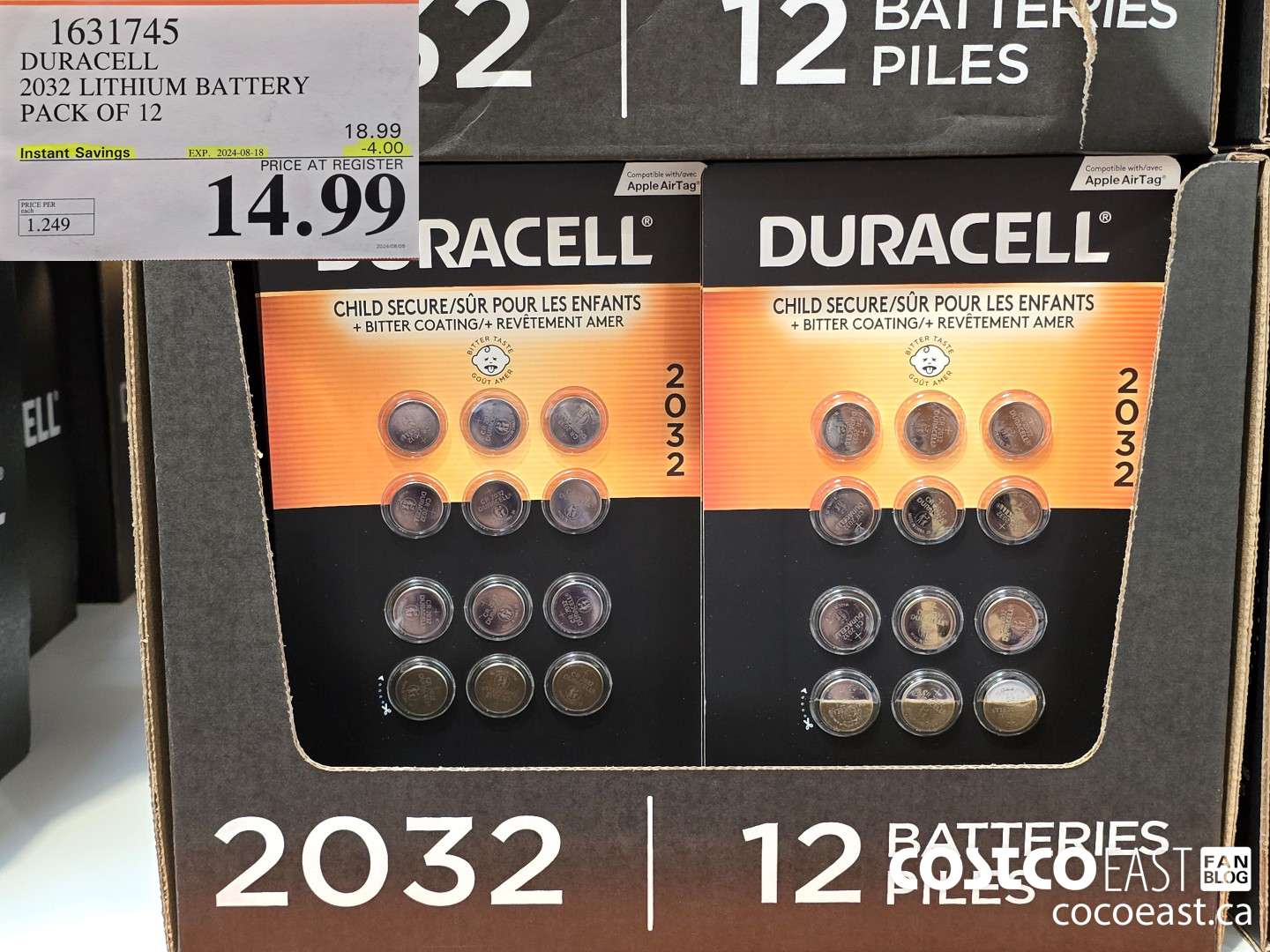 1631745 DURACELL 2032 LITHIUM BATTERY PACK OF 12 ($4.00 INSTANT SAVINGS EXPIRES ON 2024-08-18) $14.99