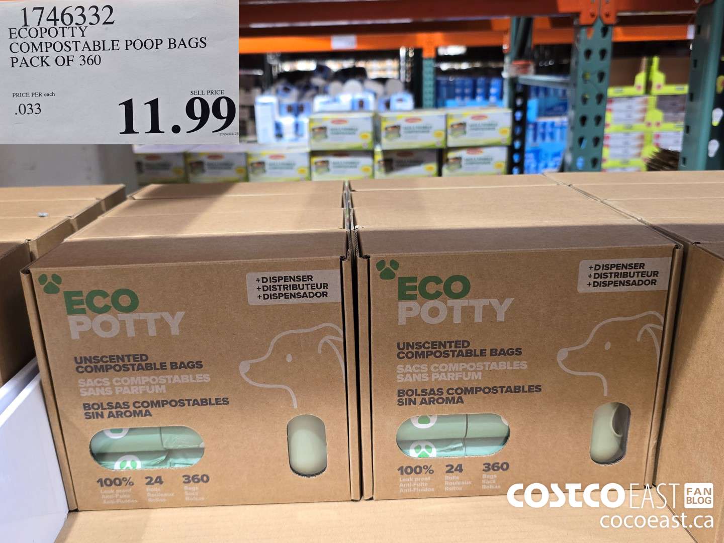 1746332 ECOPOTTY COMPOSTABLE POOP BAGS PACK OF 360 $11.99