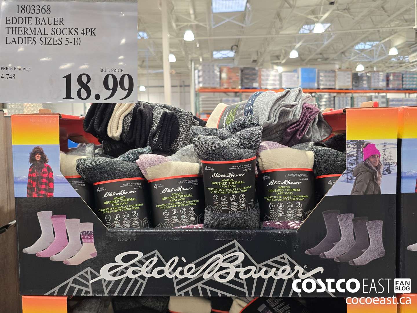 1803368 EDDIE BAUER THERMAL SOCKS 4PK LADIES SIZES 5-10 $18.99