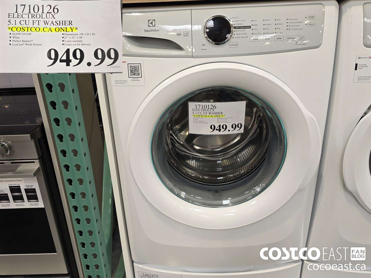 1710126 ELECTROLUX 5.1 CU FT WHITE WASHER *COSTCO.CA ONLY* $949.99