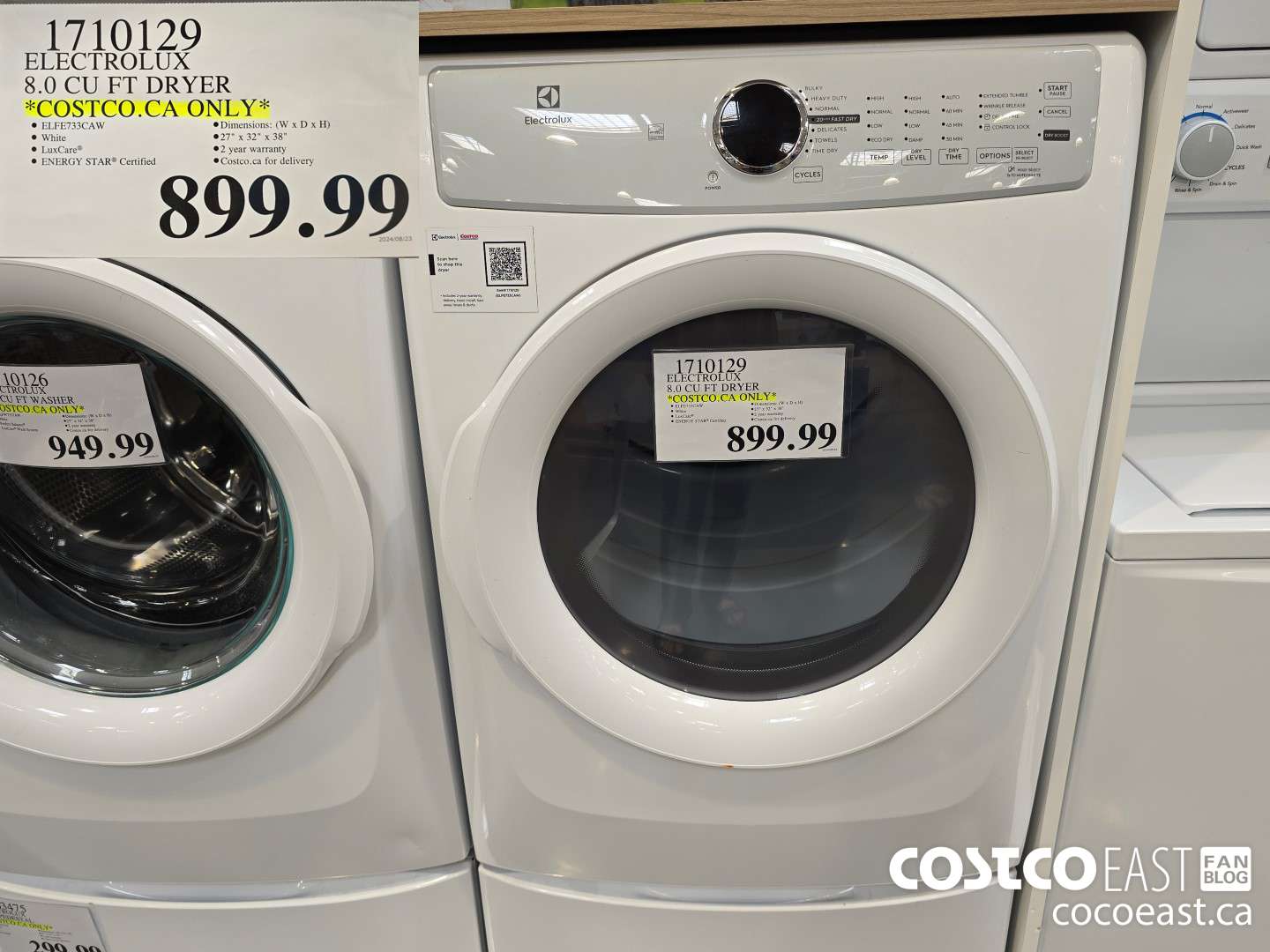 1710129 ELECTROLUX 8.0 CUFT DRYER “COSTCO.CA ONLY* $899.99