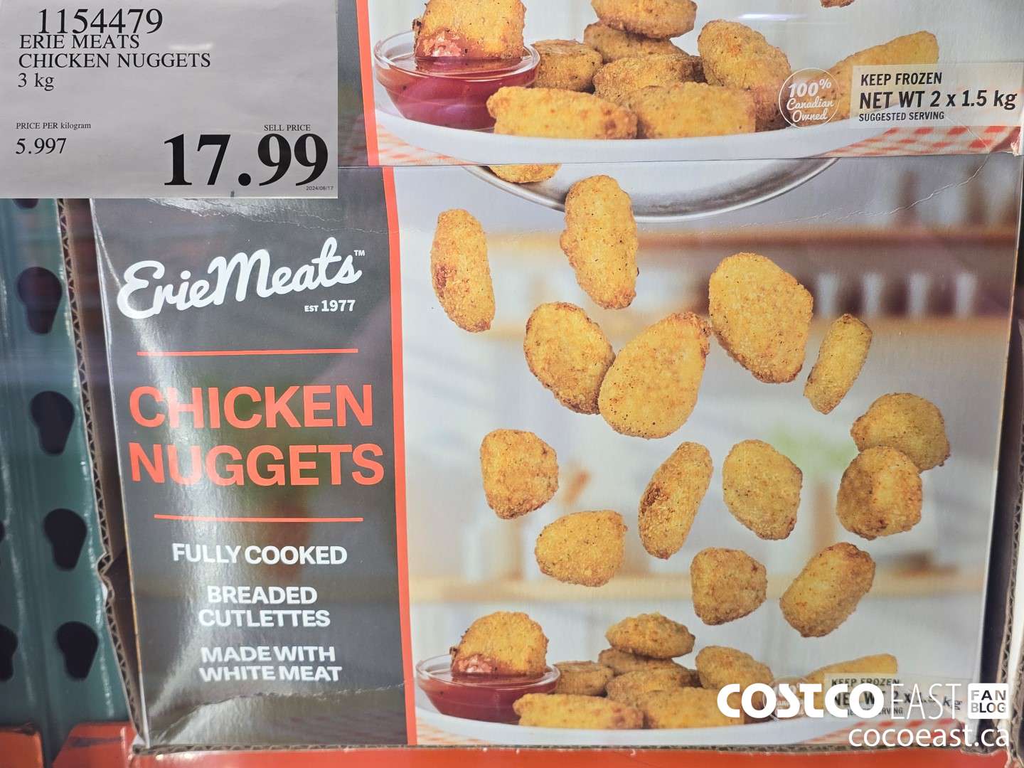 1154479 ERIE MEATS CHICKEN NUGGETS 3 kg $17.99