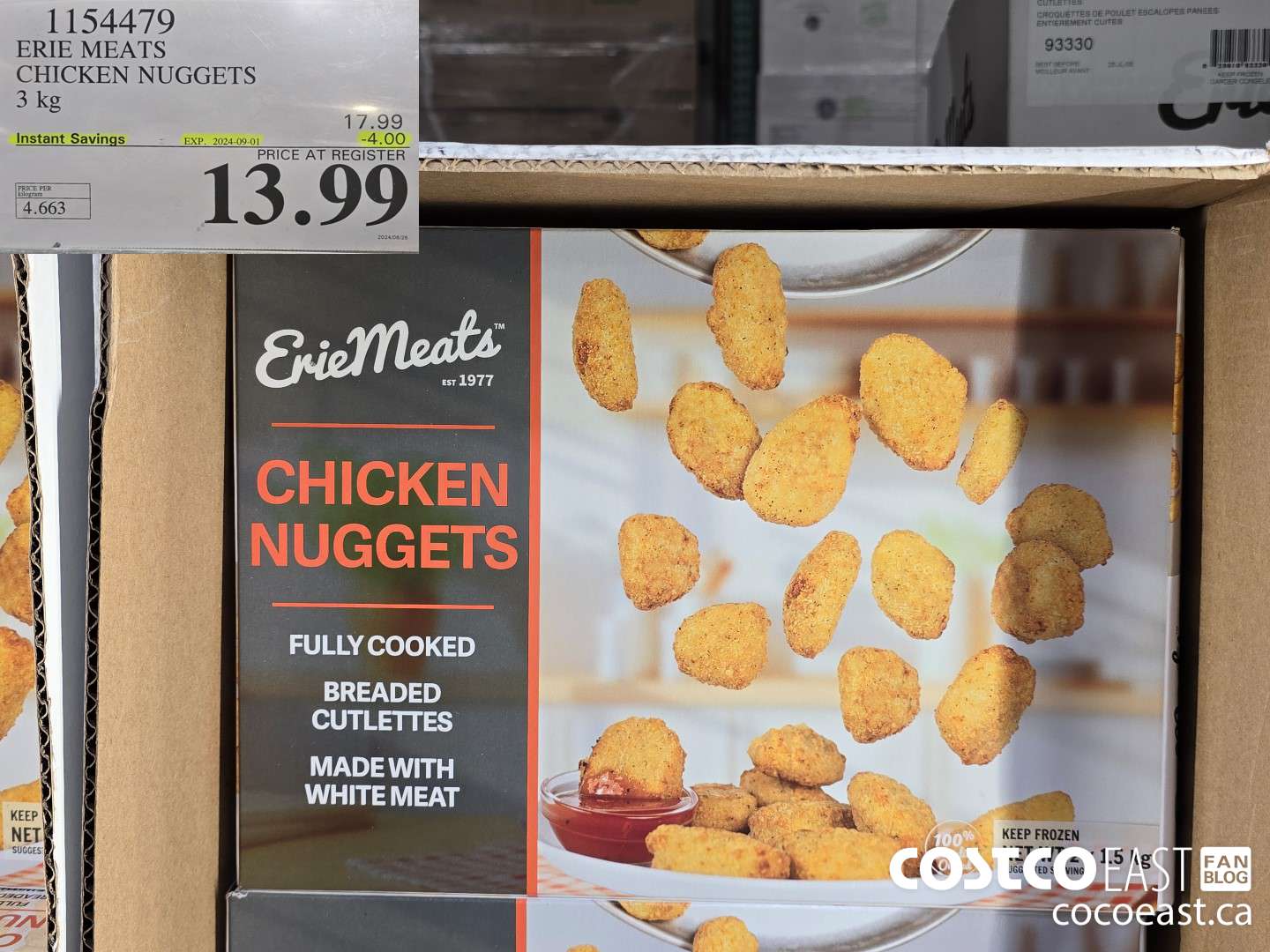 1154479 ERIE MEATS CHICKEN NUGGETS 3 kg ($4.00 INSTANT SAVINGS EXPIRES ON 2024-09-01) $13.99
