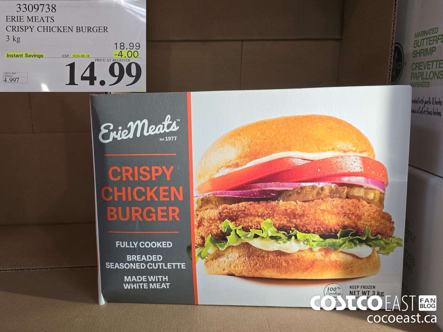 3309738 ERIE MEATS CRISPY CHICKEN BURGER 3 kg ($4.00 INSTANT SAVINGS EXPIRES ON 2024-08-18) $14.99
