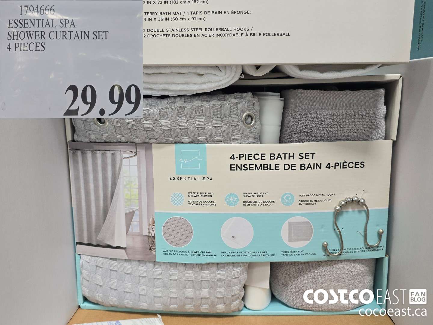 1704664 ESSENTIAL SPA SHOWER CURTAIN SET 4 PIECES $29.99