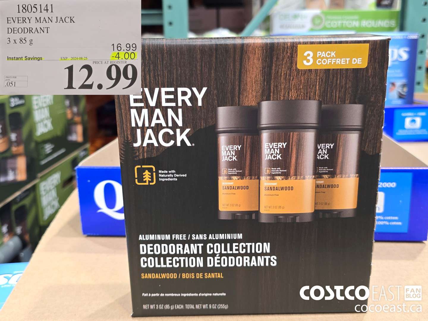 1805141 EVERY MAN JACK DEODRANT 3 x 85 g 2024-8-25 ($4.00 INSTANT SAVINGS) $12.99
