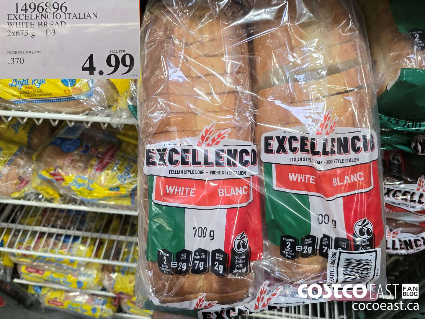 1496896 EXCELENCIO ITALIAN WHITE BREAD 2 X 700 G $4.99