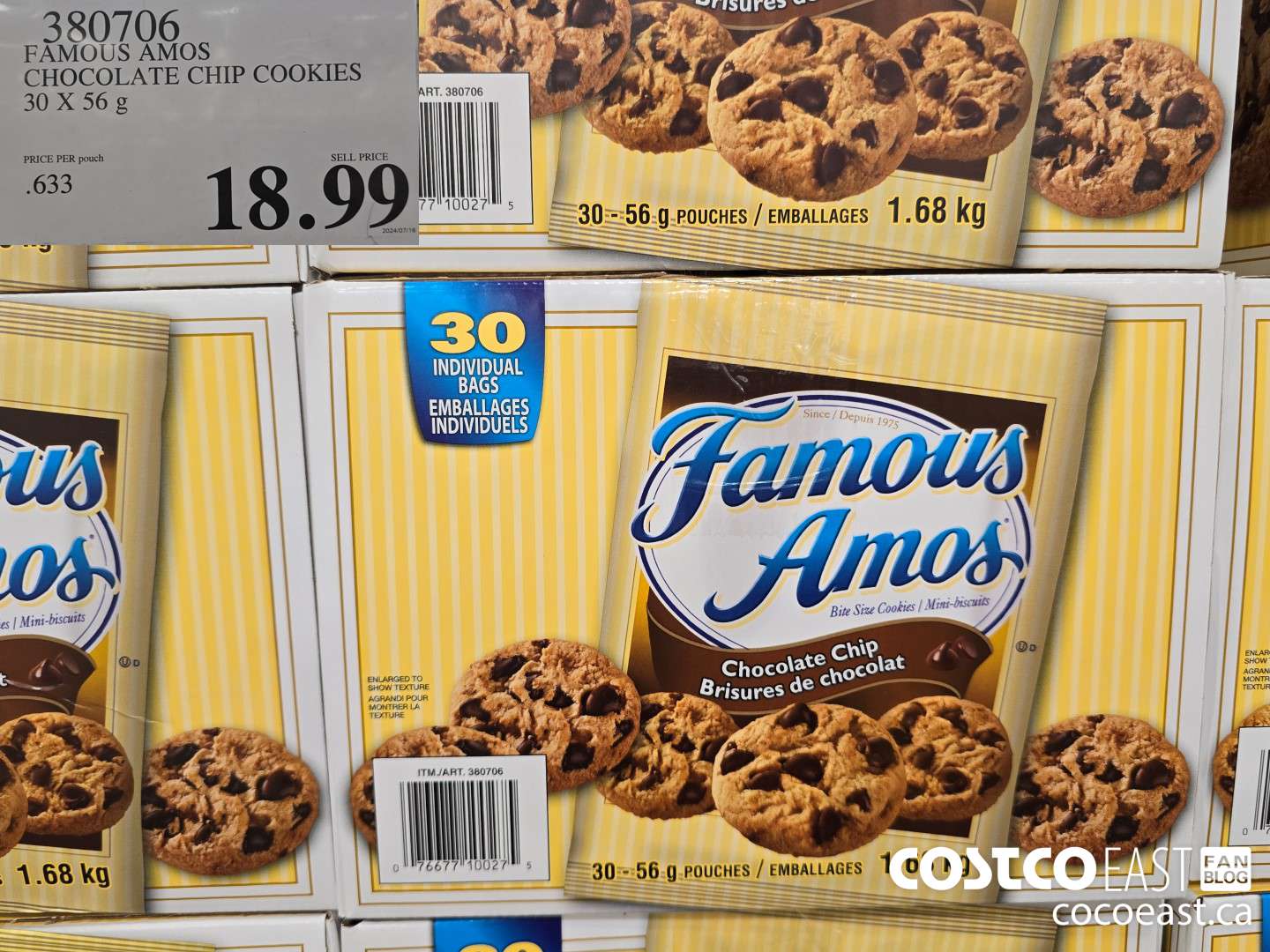 380706 FAMOUS AMOS CHOCOLATE CHIP COOKIES 30 X 56 G $18.99