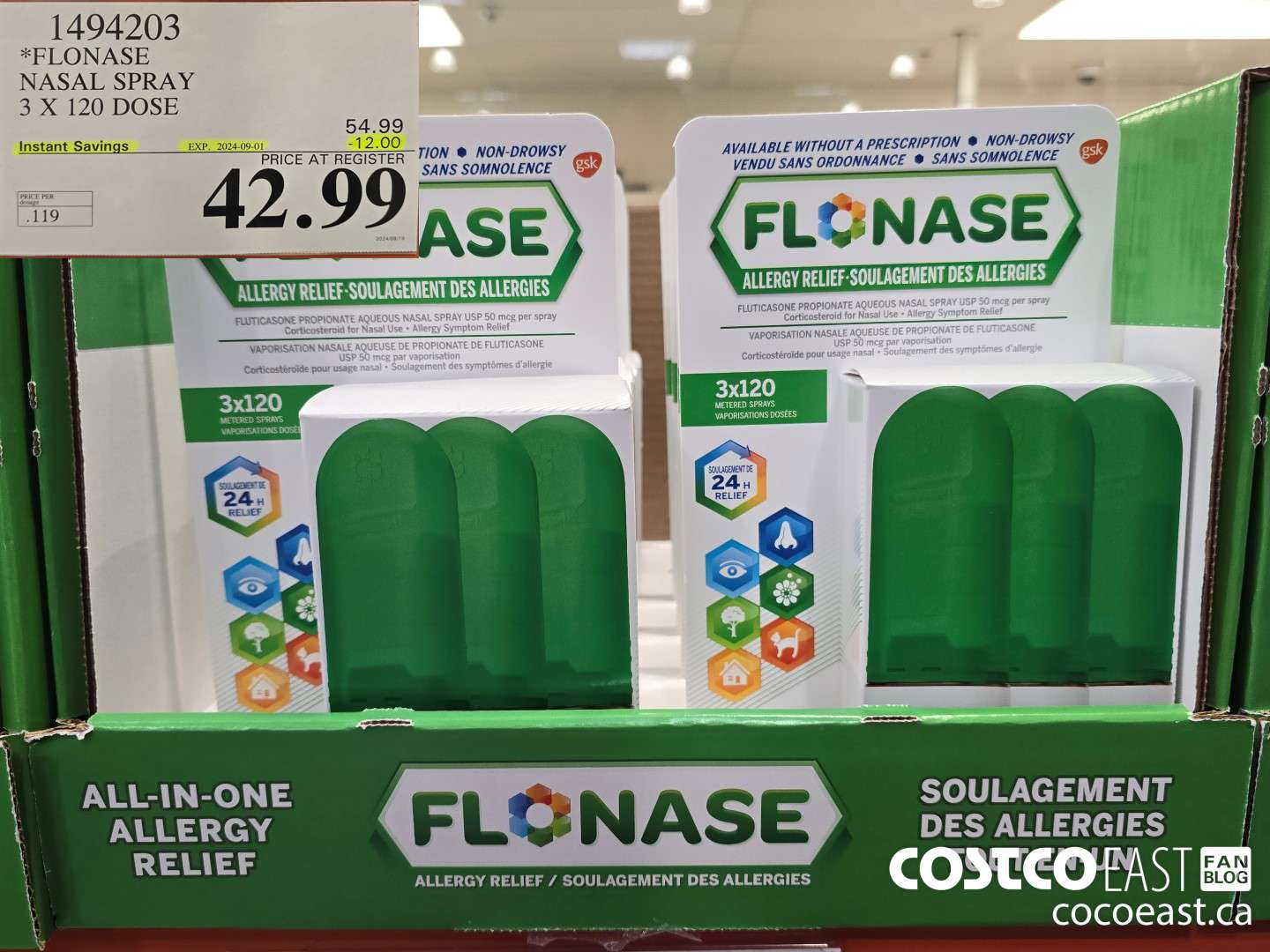 1494203 FLONASE NASAL SPRAY 3 X 120 DOSE ($12.00 INSTANT SAVINGS EXPIRES ON 2024-09-01) $42.99
