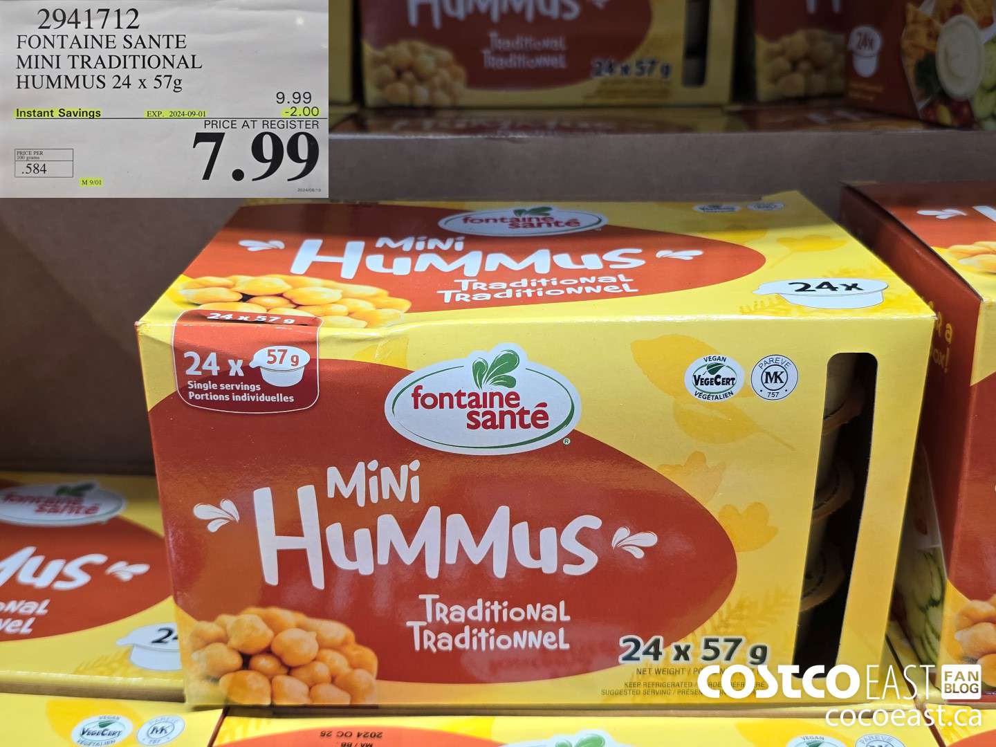 2941712 FONTAINE SANTE MINI TRADITIONAL HUMMUS 24 x 57g ($2.00 INSTANT SAVINGS EXPIRES ON 2024-09-01) $7.99