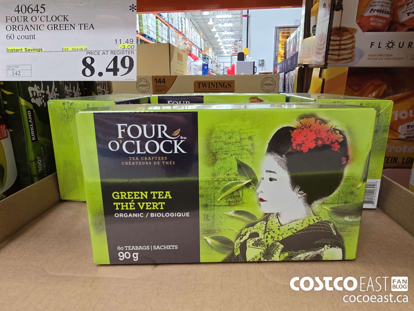 40645 FOUR O'CLOCK ORGANIC GREEN TEA 60 COUNT ($3.00 INSTANT SAVINGS EXPIRES ON 2024-08-18) $8.49