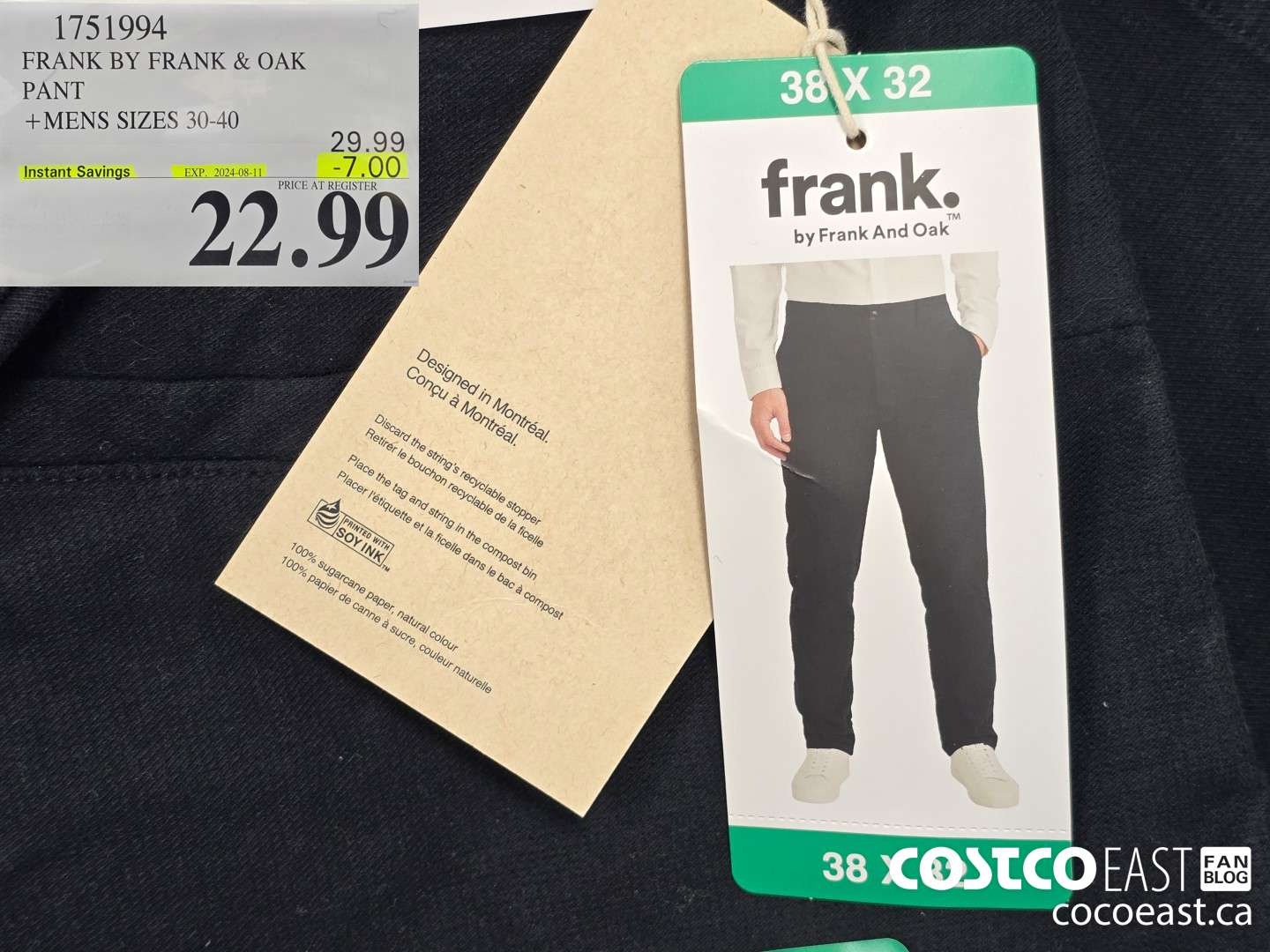 1751994 FRANK BY FRANK & OAK PANT +MENS SIZES 30-40 ($7.00 INSTANT SAVINGS EXPIRES ON 2024-08-11) $22.99