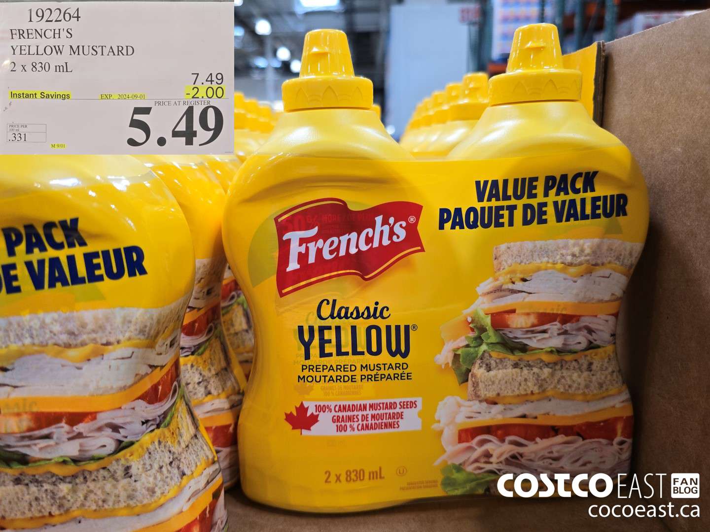 192264 FRENCH'S YELLOW MUSTARD 2 X 830 ML ($2.00 INSTANT SAVINGS EXPIRES ON 2024-09-01) $5.49