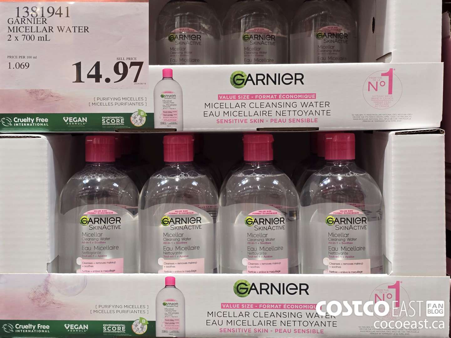 1381941 GARNIER MICELLAR WATER 2 X 700 mL $14.97