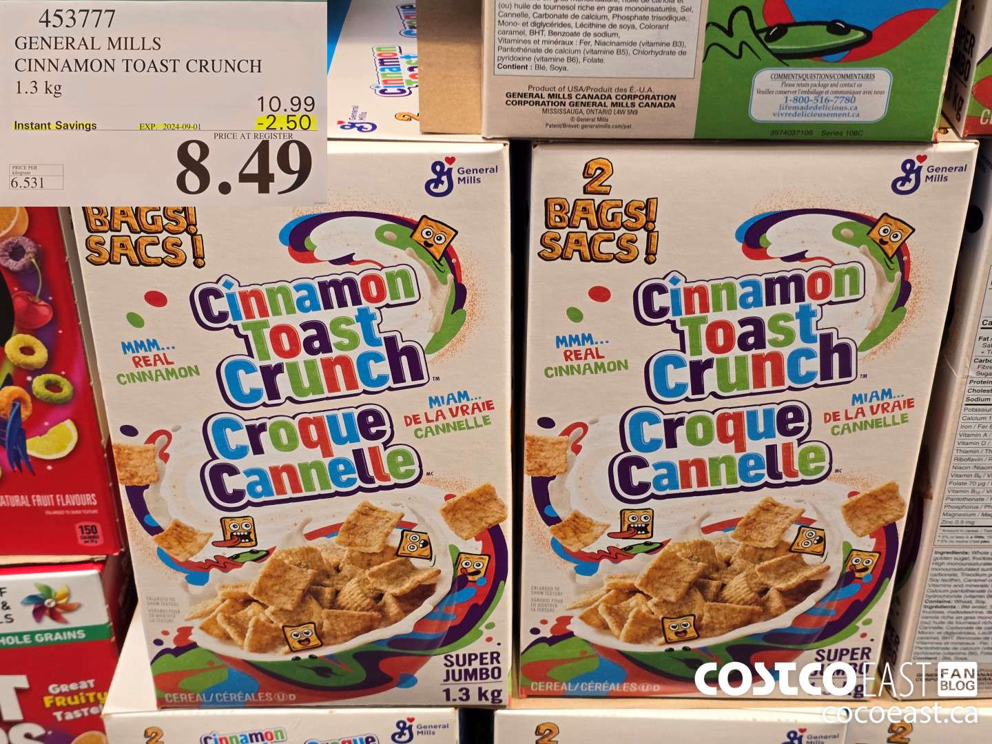 453777 GENERAL MILLS CINNAMON TOAST CRUNCH 1.3 kg ($2.50 INSTANT SAVINGS EXPIRES ON 2024-09-01) $8.49