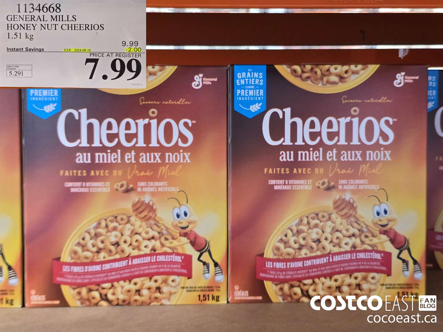 1134668 GENERAL MILLS HONEY NUT CHEERIOS 1.51 kg ($2.00 INSTANT SAVINGS EXPIRES ON 2024-08-18) $7.99