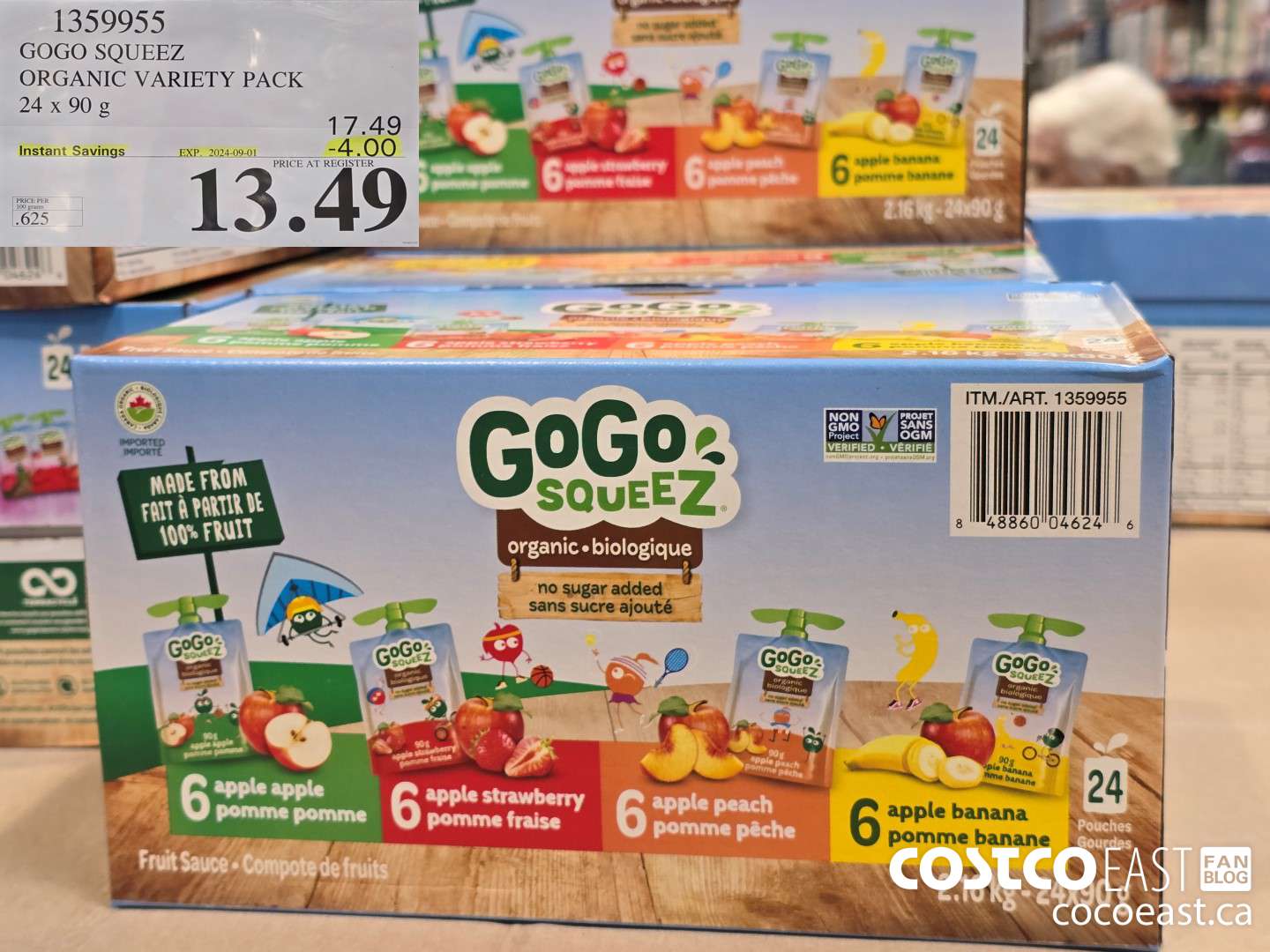 1359955 GOGO SQUEEZ ORGANIC VARIETY PACK 24 x 90 g ($4.00 INSTANT SAVINGS EXPIRES ON 2024-09-01) $13.49