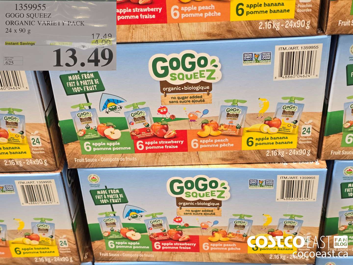 1359955 GOGO SQUEEZ ORGANIC VARIETY PACK 24 x 90 g ($4.00 INSTANT SAVINGS EXPIRES ON 2024-09-01) $13.49