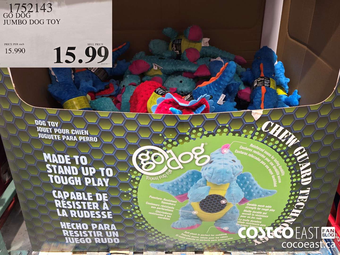 1752143 GO DOG JUMBO DOG TOY $15.99