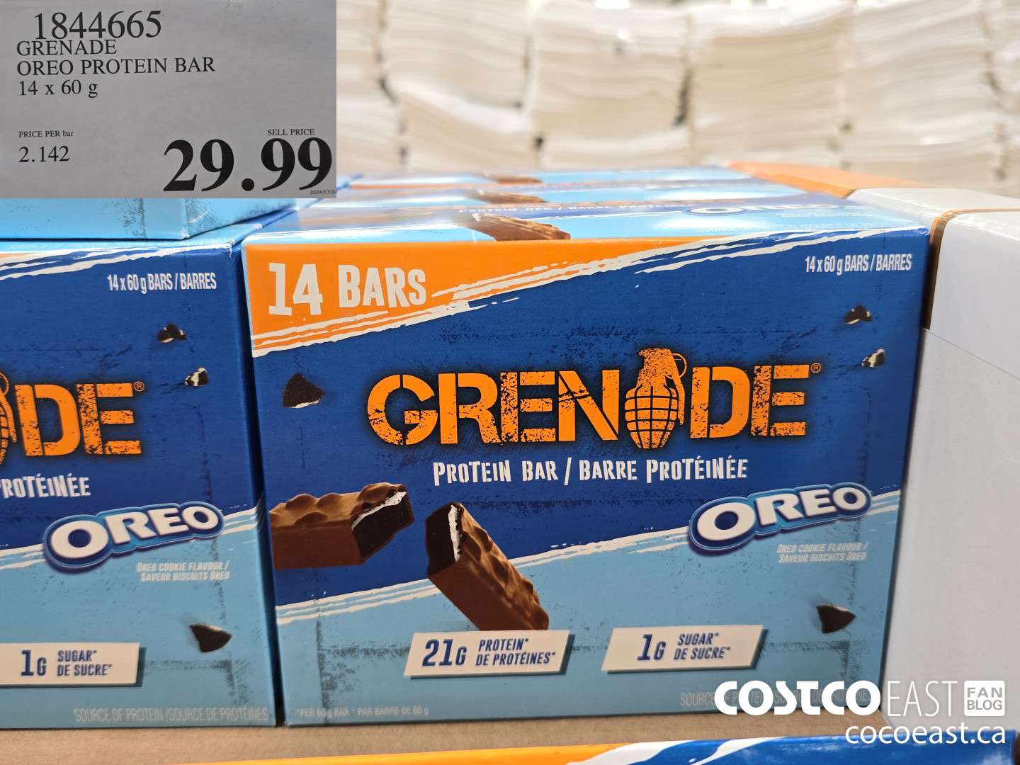1844665 GRENADE OREO PROTEIN BAR 14 x 60 g $29.99