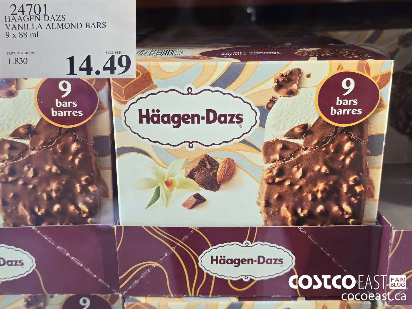 24701 HAAGAN-DAZS VANILLA ALMOND BARS 9 X 88 ML $14.49