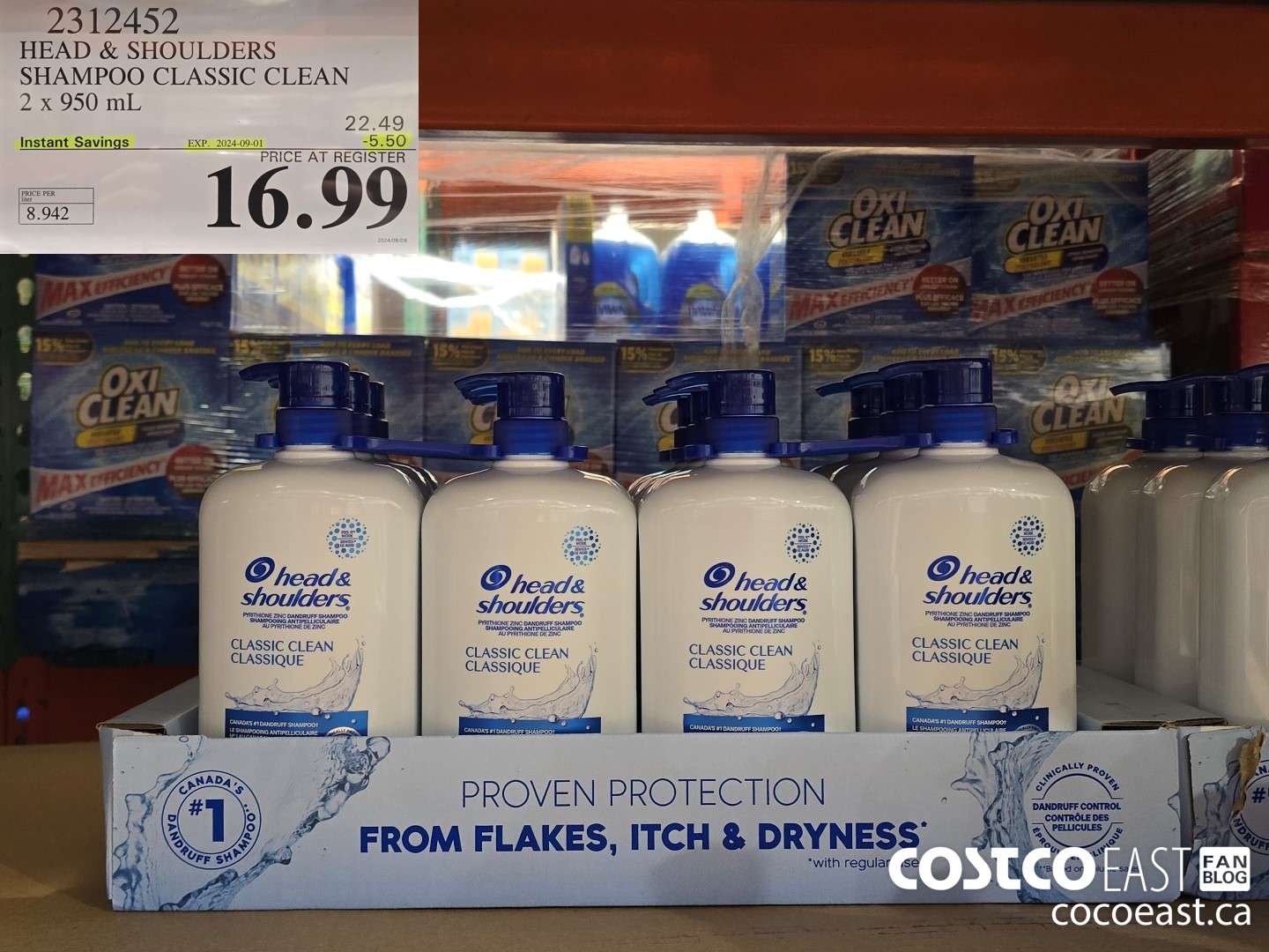 2312452 HEAD & SHOULDERS SHAMPOO CLASSIC CLEAN 2 X 950 ML ($5.50 INSTANT SAVINGS EXPIRES ON 2024-09-01) $16.99