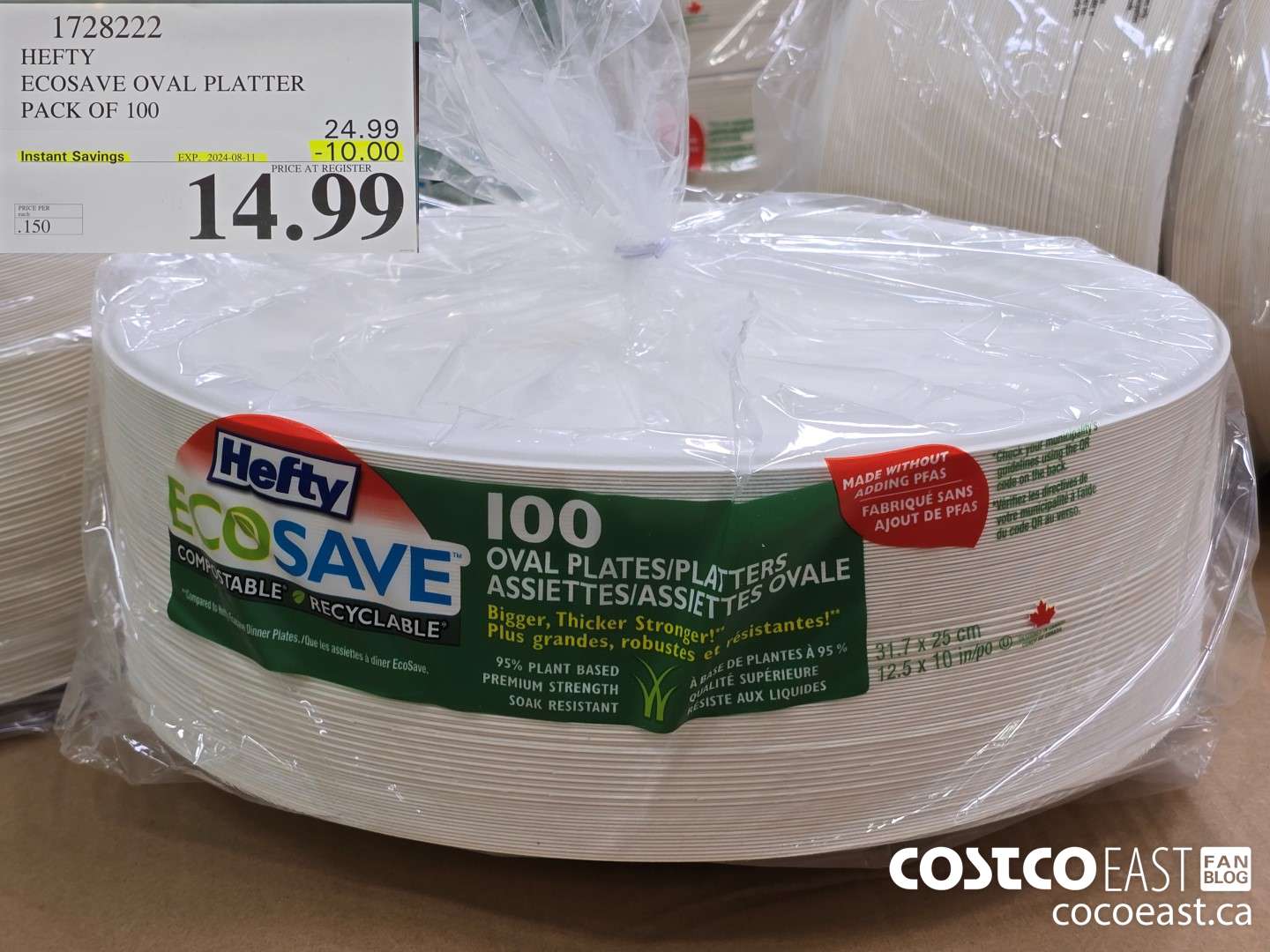 1728222 HEFTY ECOSAVE OVAL PLATTER PACK OF 100 ($10.00 INSTANT SAVINGS EXPIRES ON 2024-08-11) $14.99