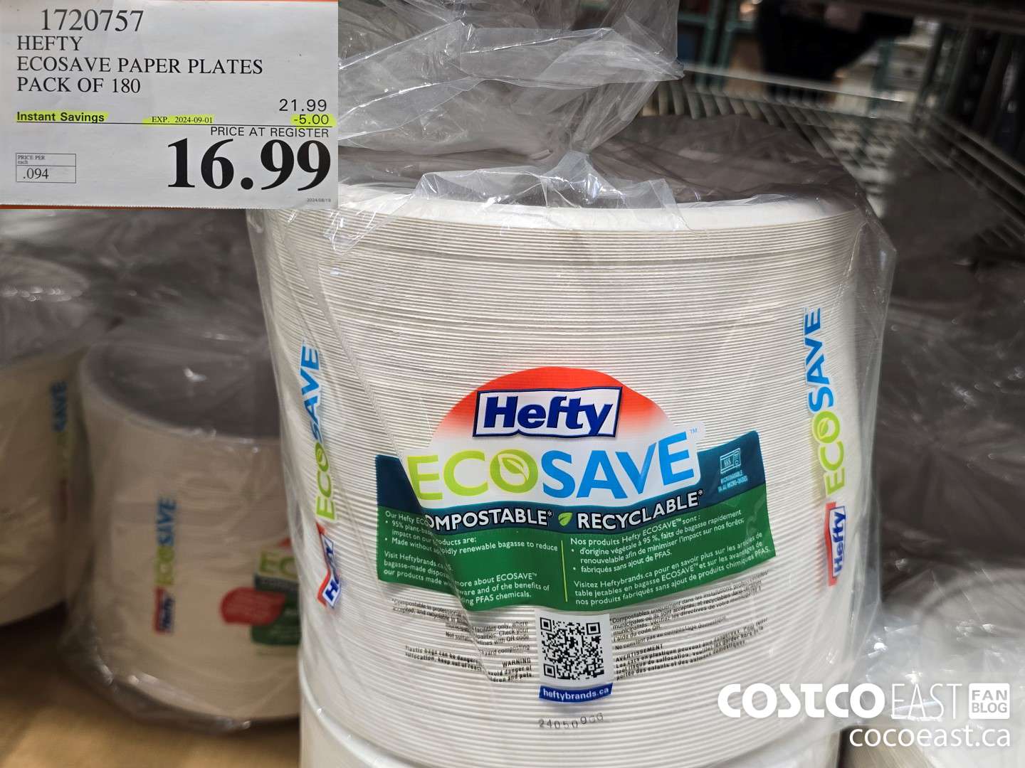 1720757 HEFTY ECOSAVE PAPER PLATES PACK OF 180 ($5.00 INSTANT SAVINGS EXPIRES ON 2024-09-01) $16.99
