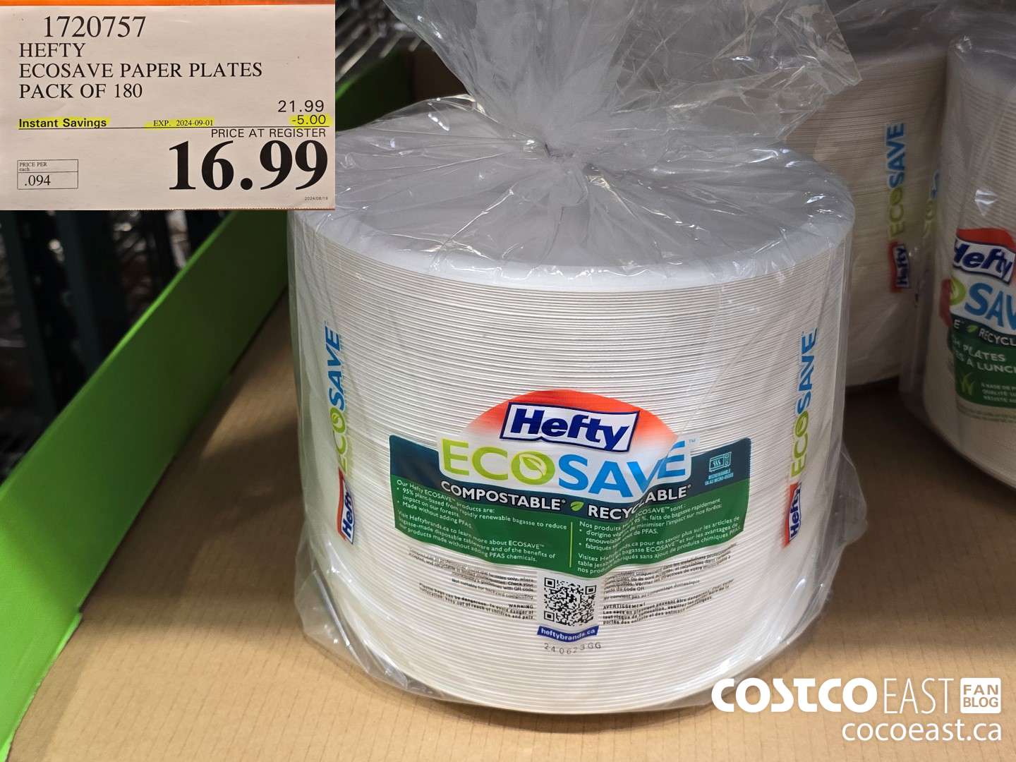 1720757 HEFTY ECOSAVE PAPER PLATES PACK OF 180 ($5.00 INSTANT SAVINGS EXPIRES ON 2024-09-01) $16.99