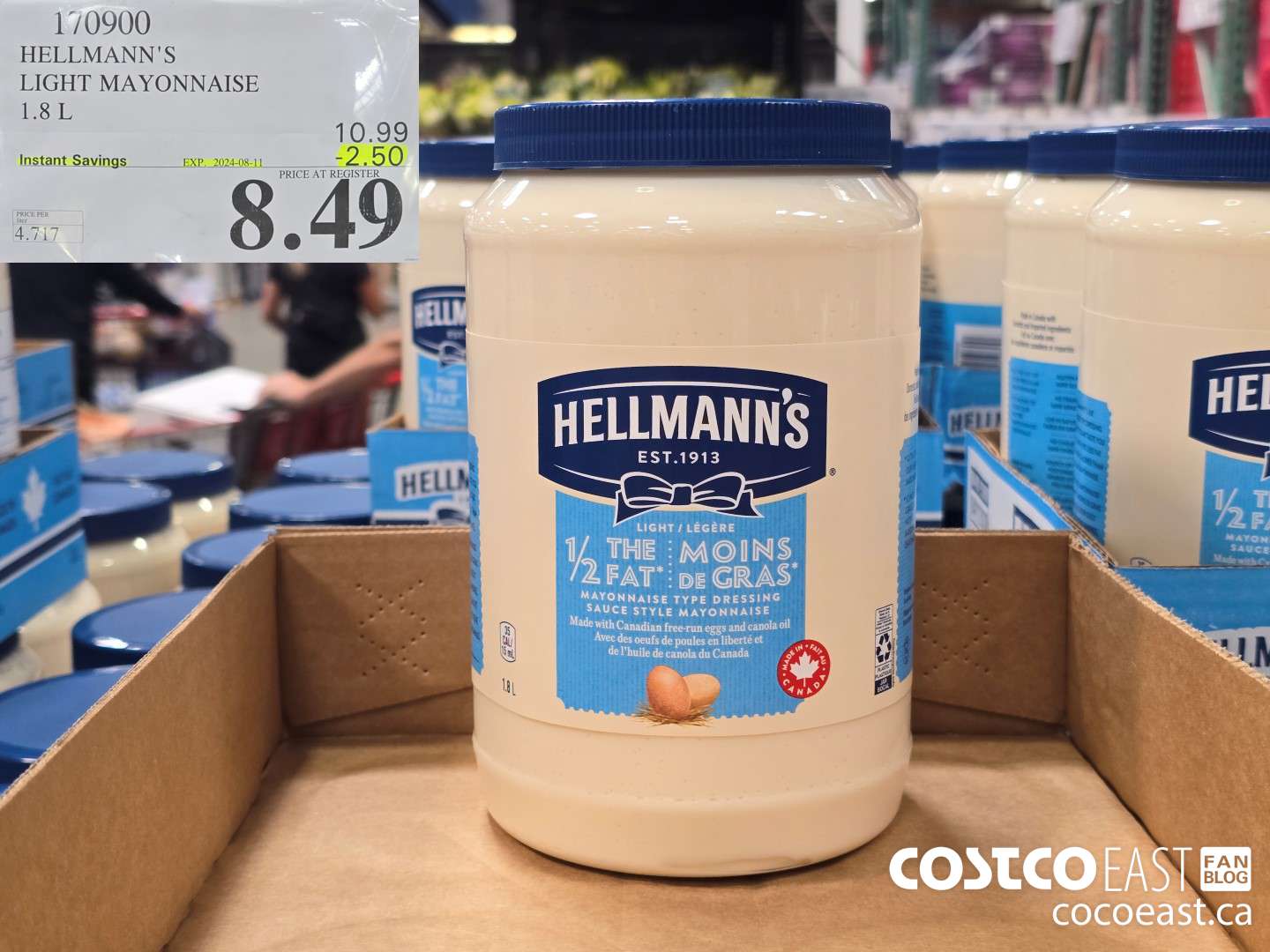 170900 HELLMANN'S LIGHT MAYONNAISE 1.8 L ($2.50 INSTANT SAVINGS EXPIRES ON 2024-08-11) $8.49