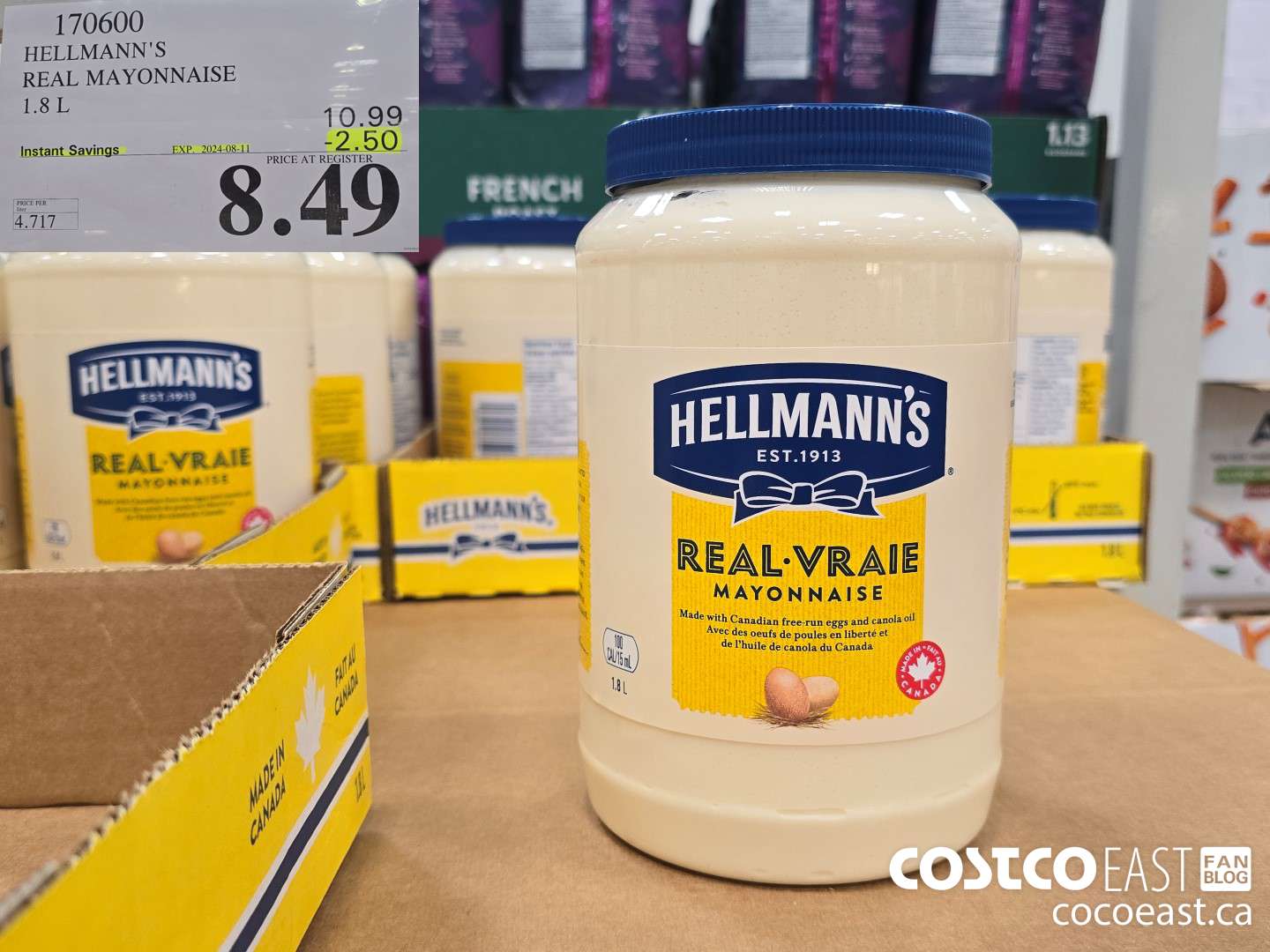 170600 HELLMANN'S REAL MAYONNAISE 1.8 L ($2.50 INSTANT SAVINGS EXPIRES ON 2024-08-11) $8.49