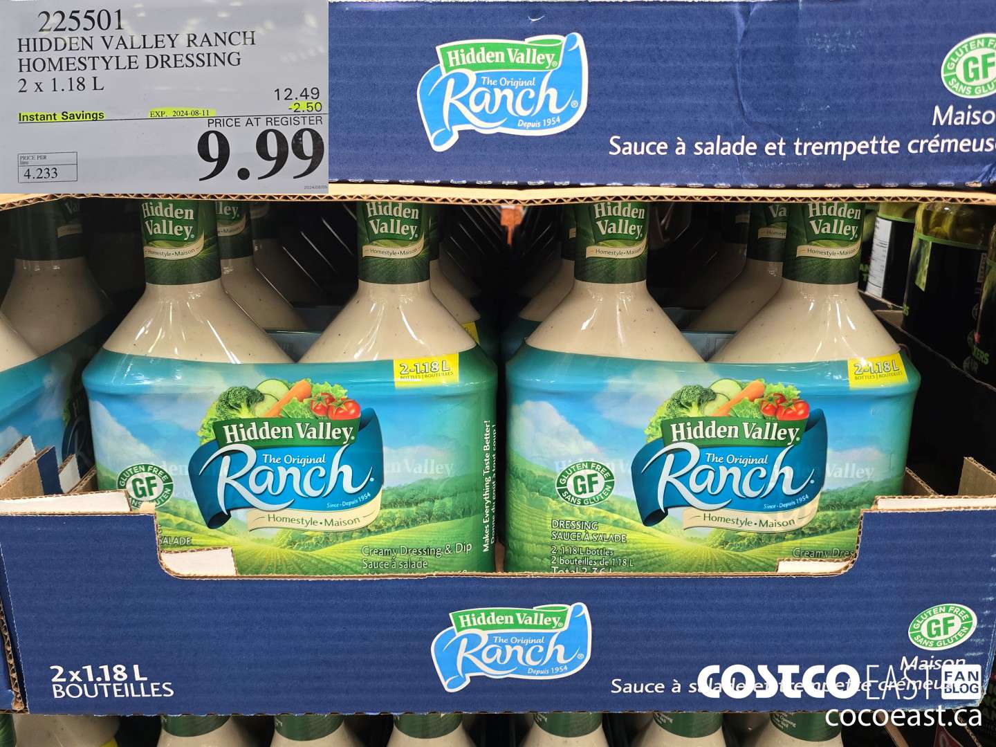 225501 HIDDEN VALLEY RANCH HOMESTYLE DRESSING 2 X 1.18 L ($2.50 INSTANT SAVINGS EXPIRES ON 2024-08-11) $9.99