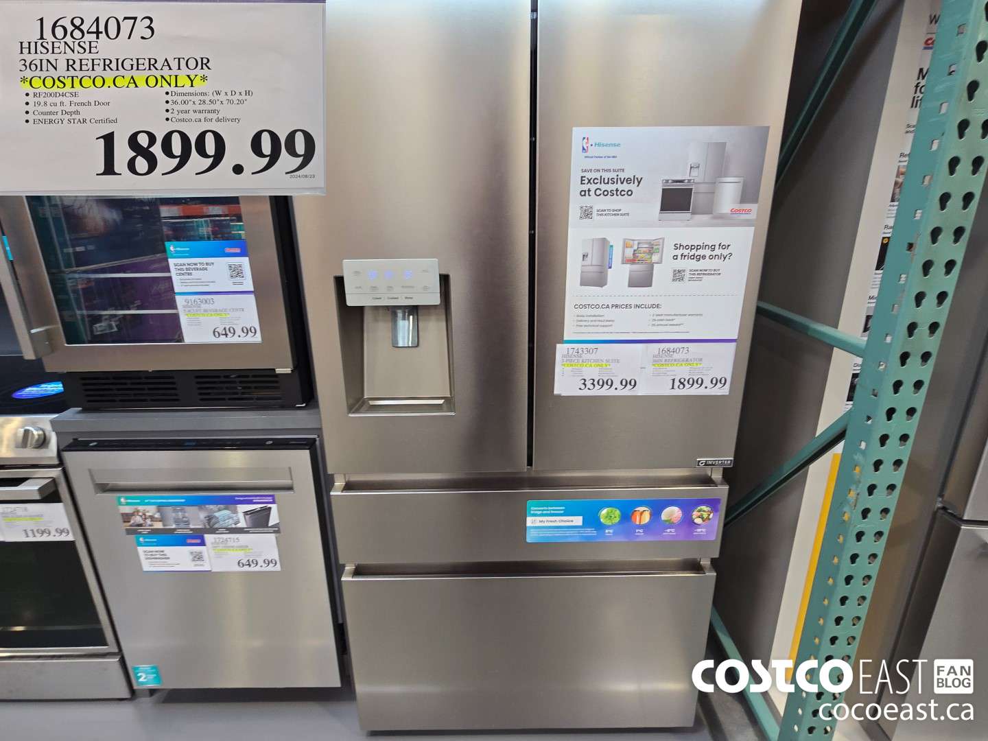1684073 HISENSE 36IN REFRIGERATOR *COSTCO.CA ONLY* $1899.99