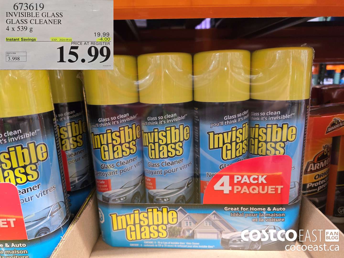 673619 INVISIBLE GLASS GLASS CLEANER 4 X 539g ($4.00 INSTANT SAVINGS EXPIRES ON 2024-09-01) $15.99
