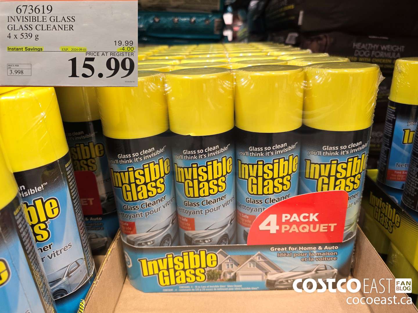 673619 INVISIBLE GLASS GLASS CLEANER 4 X 539g ($4.00 INSTANT SAVINGS EXPIRES ON 2024-09-01) $15.99