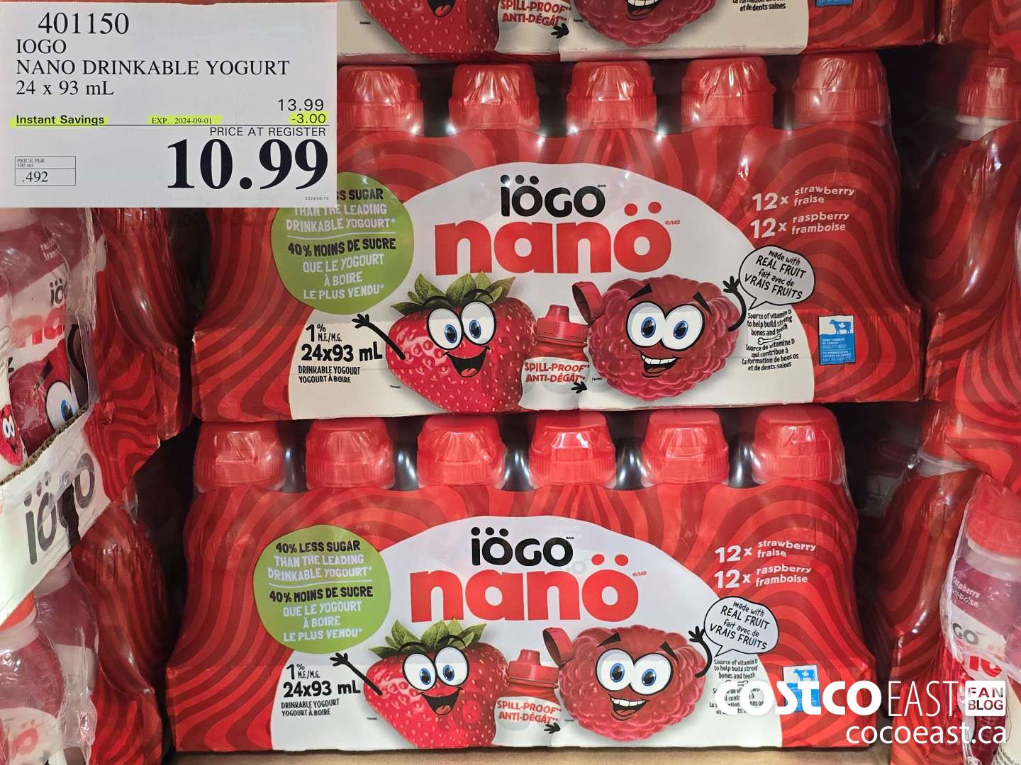 401150 IOGO NANO DRINKABLE YOGURT 24 x 93 ml ($3.00 INSTANT SAVINGS EXPIRES ON 2024-09-01) $10.99