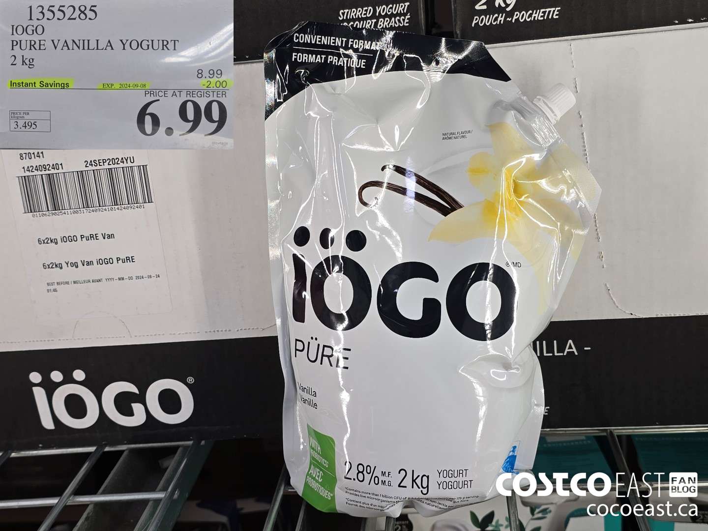 1355285 IOGO PURE VANILLA YOGURT 2 kg ($2.00 INSTANT SAVINGS EXPIRES ON 2024-09-08) $6.99