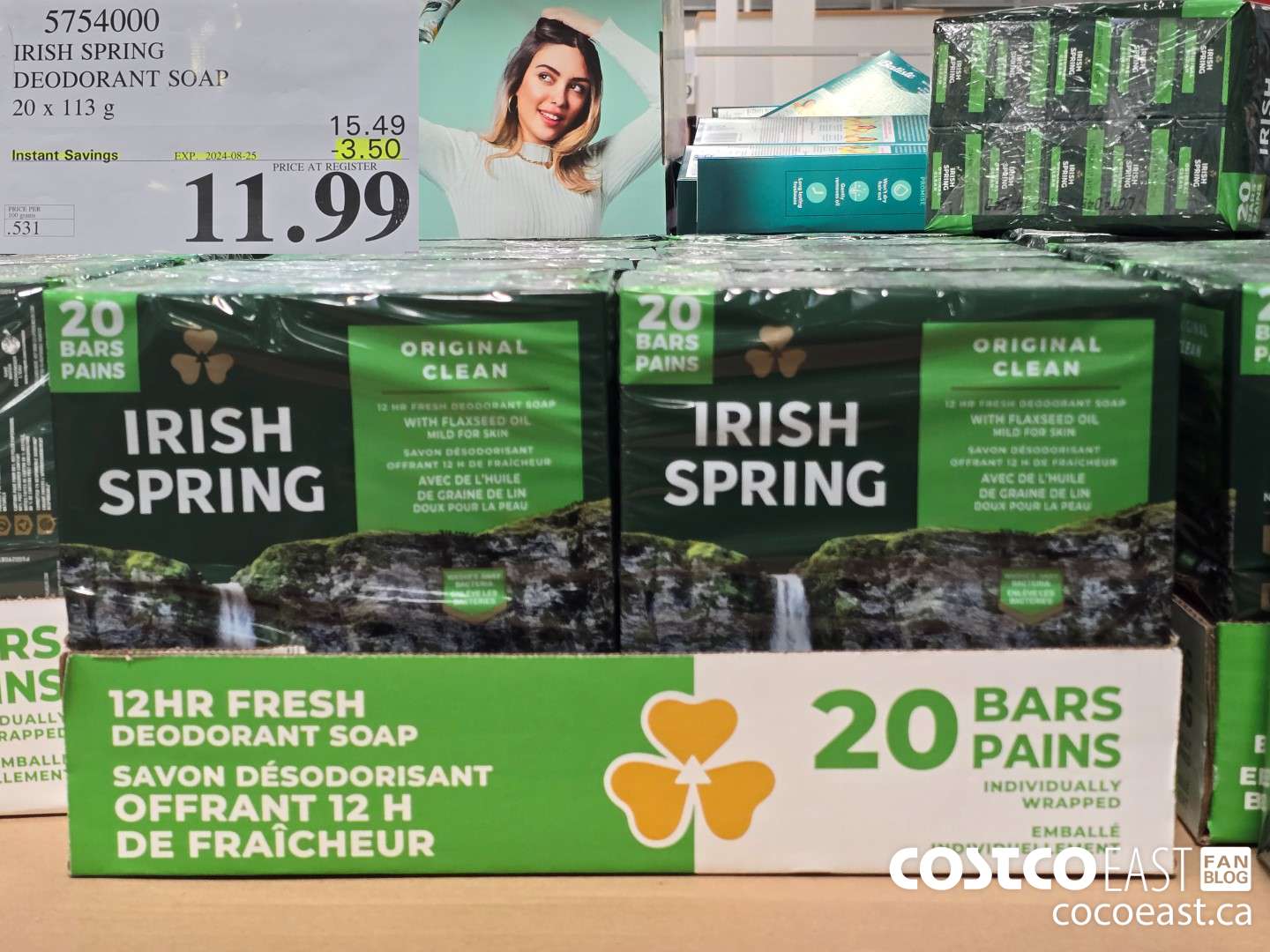 5754000 IRISH SPRING DEODORANT SOAP 20 X 113 G ($3.50 INSTANT SAVINGS EXPIRES ON 2024-08-25) $11.99