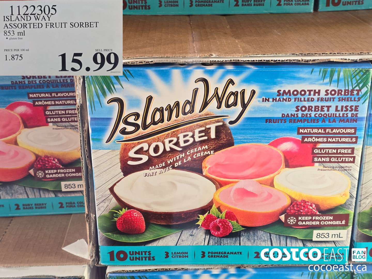 1122305 ISLAND WAY ASSORTED FRUIT SORBET 853 ml $15.99
