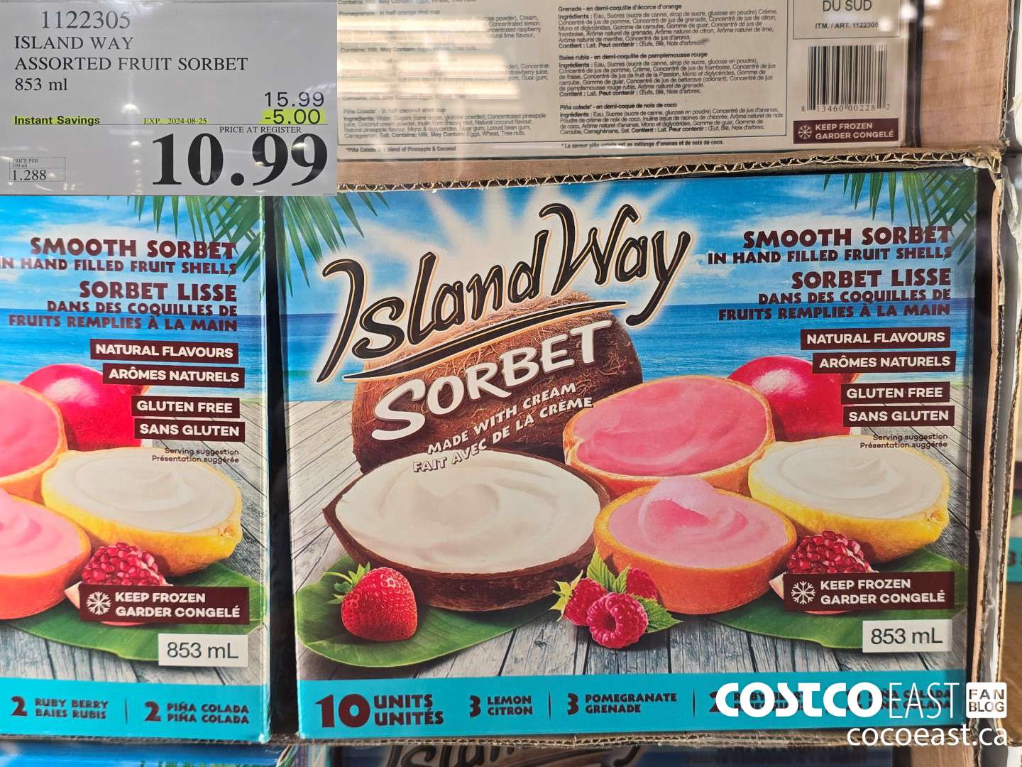 1122305 ISLAND WAY ASSORTED FRUIT SORBET 853 ml ($5.00 INSTANT SAVINGS EXPIRES ON 2024-08-25) $10.99