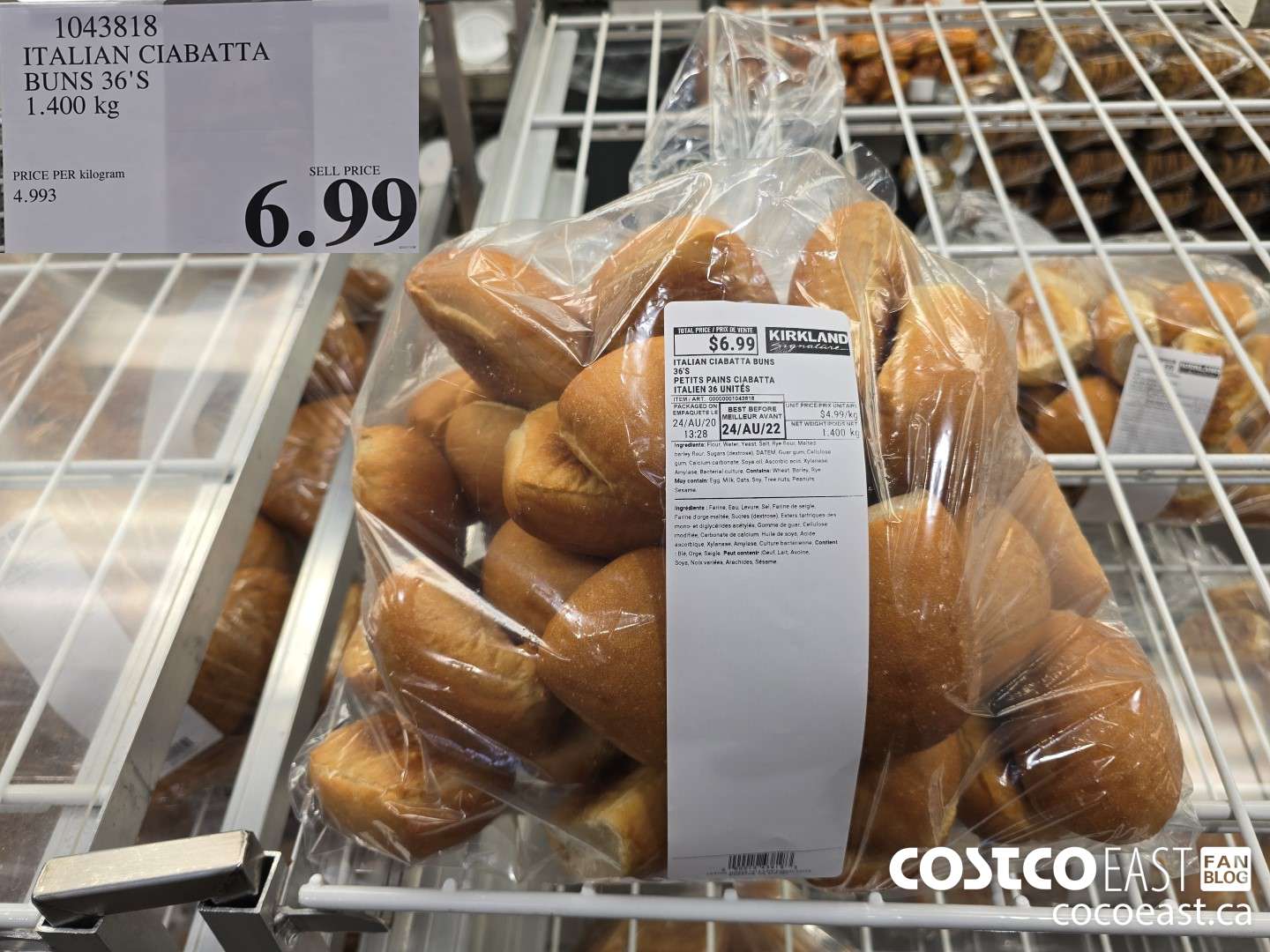 1043818 ITALIAN CIABATTA BUNS 36'S 1.400 kg $6.99