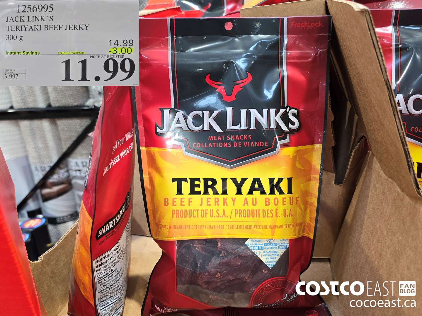 1256995 JACK LINKS TERIYAKI BEEF JERKY 300G ($3.00 INSTANT SAVINGS EXPIRES ON 2024-09-01) $11.99