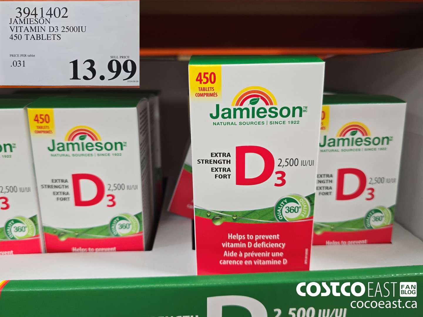 3941402 JAMIESON VITAMIN D3 2500IU 450 TABLETS $13.99