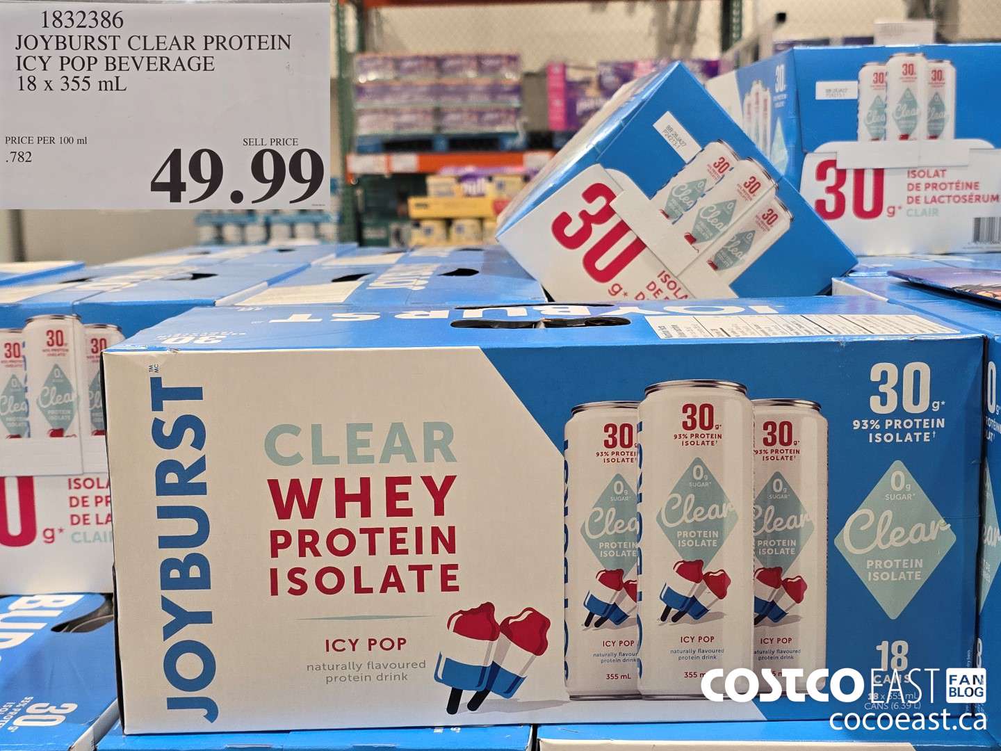 1832386 JOYBURST CLEAR PROTEIN ICY POP BEVERAGE 18 x 355 mL $49.99