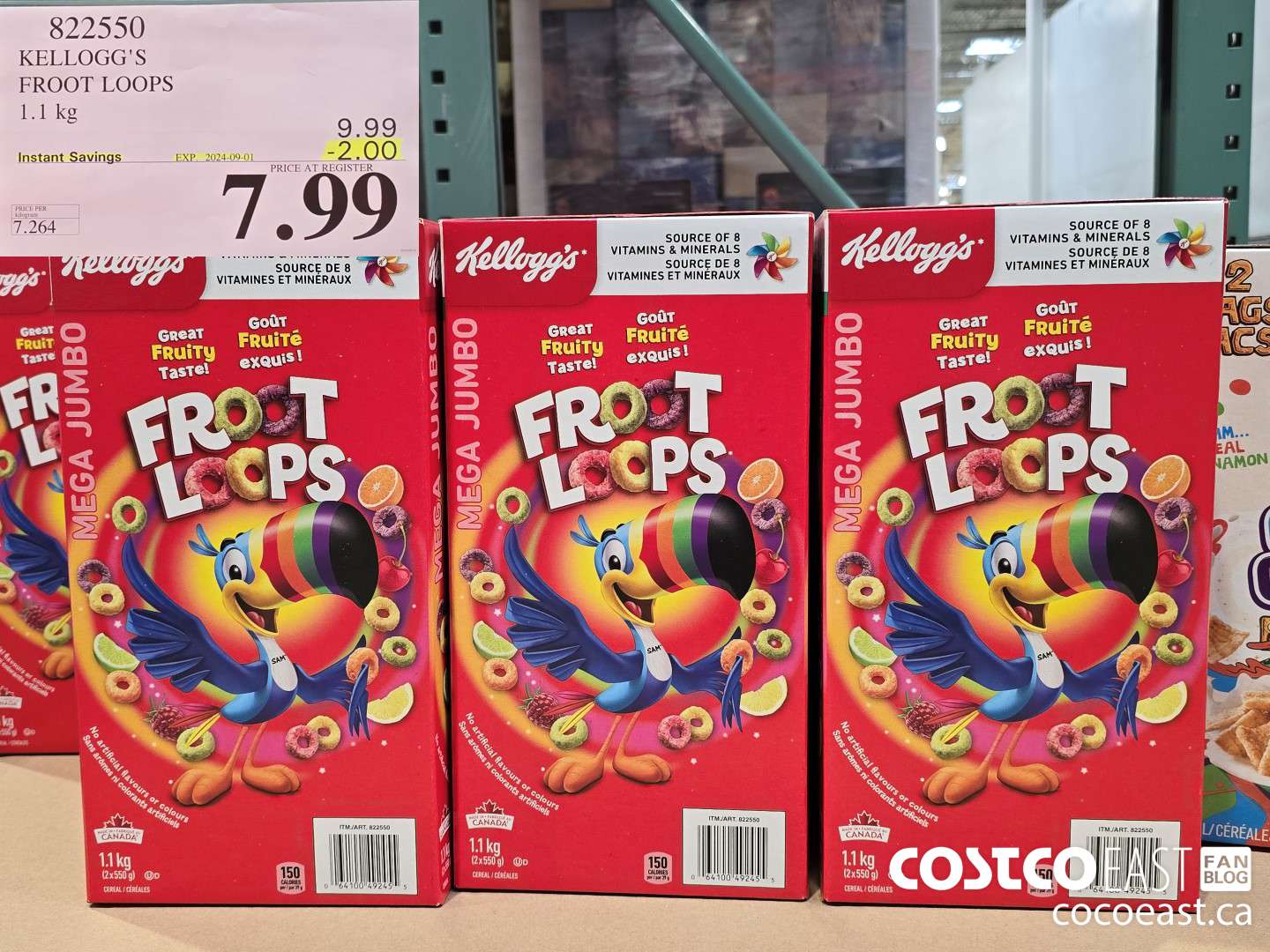 822550 KELLOGG'S FROOT LOOPS 1.1 kg ($2.00 INSTANT SAVINGS EXPIRES ON 2024-09-01) $7.99